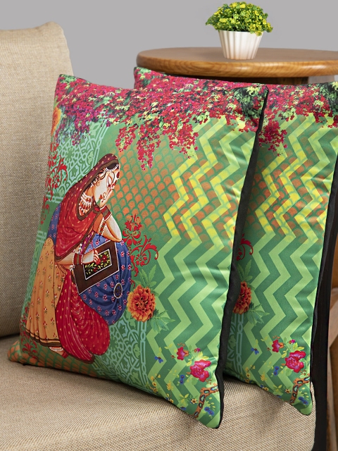 

HOUZZCODE Multicoloured Set of 2 Ethnic Motifs Square Cushion Covers, Multi
