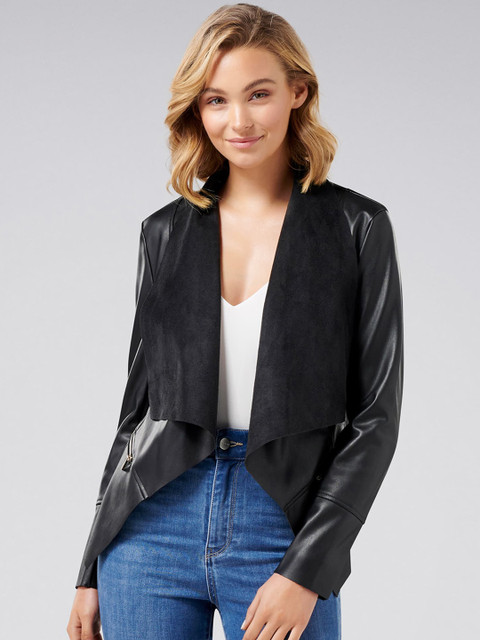 

Forever New Women Black Solid Open Front Jacket