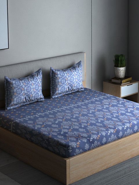 

Boutique Living India Blue Floral 210 TC Cotton 1 Queen Bedsheet with 2 Pillow Covers