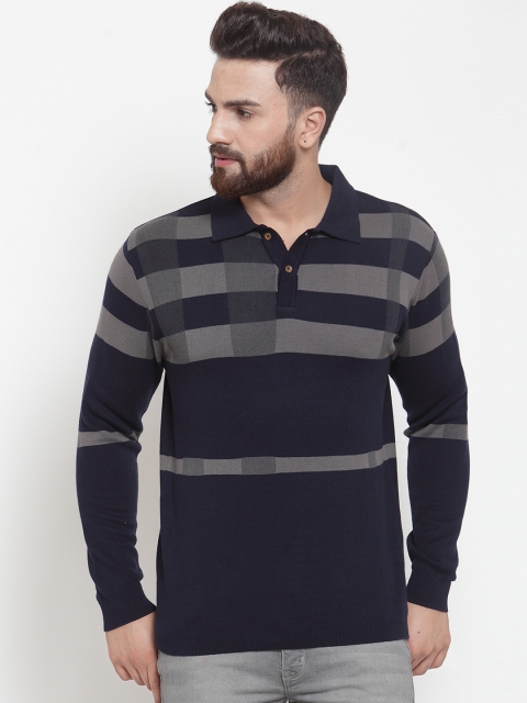 

Kalt Men Navy Blue Striped Sweater