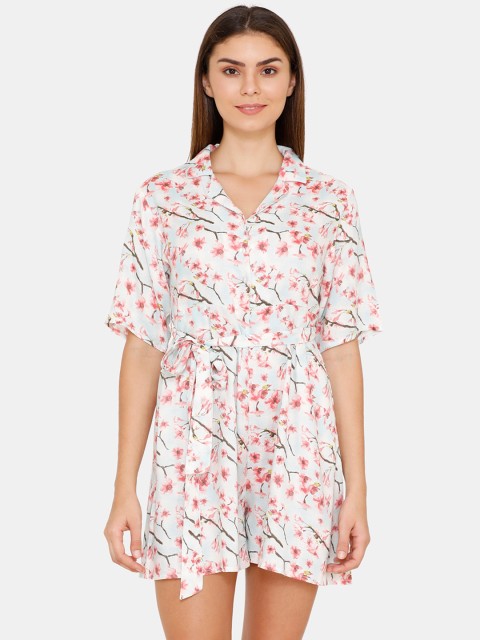

Zivame Women White & Pink Resort Printed Cover-Up Beach Dress