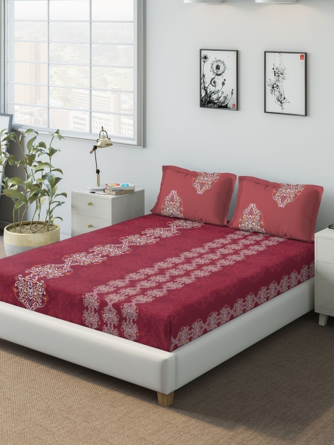 

DDecor Red Ethnic Motifs 140 TC Cotton 1 Queen Bedsheet with 2 Pillow Covers
