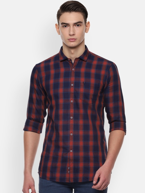 

Solly Jeans Co. Men Navy Blue & Orange Regular Fit Checked Casual Shirt