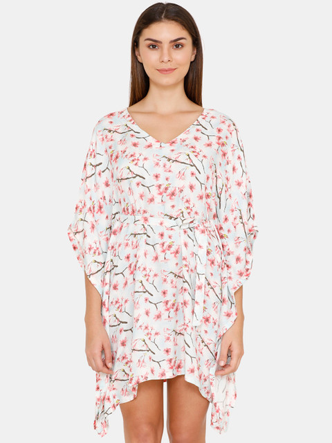 

Zivame Women White & Pink Resort Printed Cover-Up Beach Dress