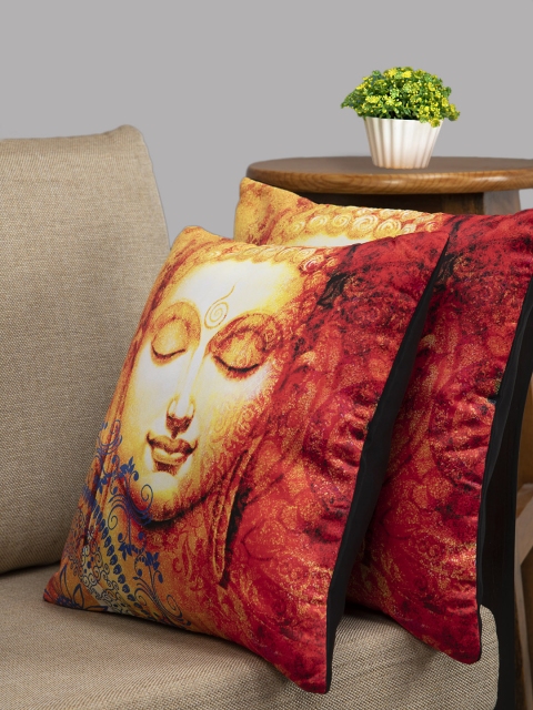

HOUZZCODE Orange & Black Set of 2 Ethnic Motifs Square Cushion Covers