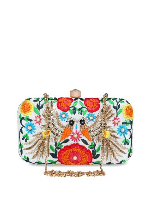 

Anekaant White & Red Embroidered Box Clutch