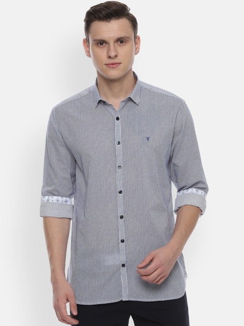 

V Dot Men Blue Slim Fit Striped Casual Shirt