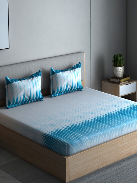 

Boutique Living India Blue & White Geometric 300 TC Cotton 1 Queen Bedsheet with 2 Pillow Covers