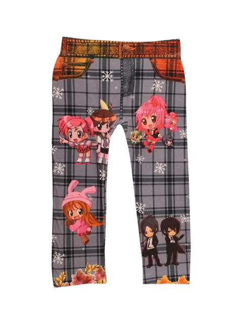 

TINY HUG Girls Grey & Orange Checked Leggings