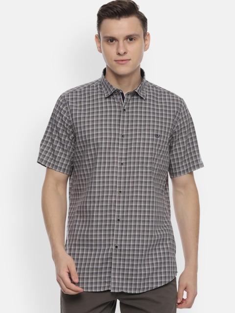 Van Heusen Sport Men Grey Slim Fit Checked Casual Shirt