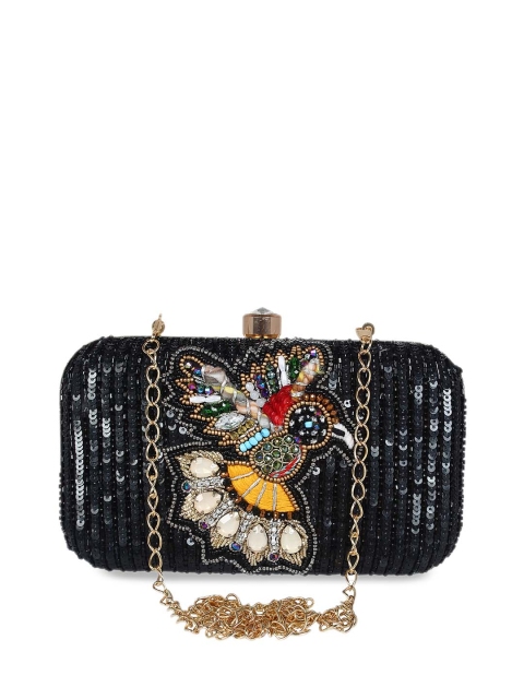 

Anekaant Black & Red Embellished Box Clutch
