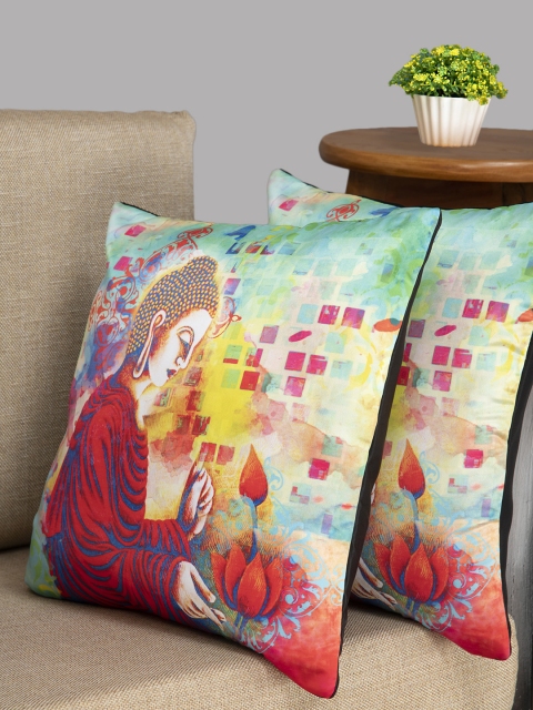 

HOUZZCODE Blue & Red Set of 2 Ethnic Motifs Square Cushion Covers