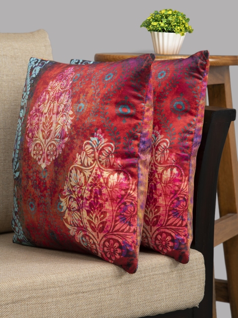 HOUZZCODE Maroon & Navy Blue Set of 2 Aqua Paisely Square Cushion Covers