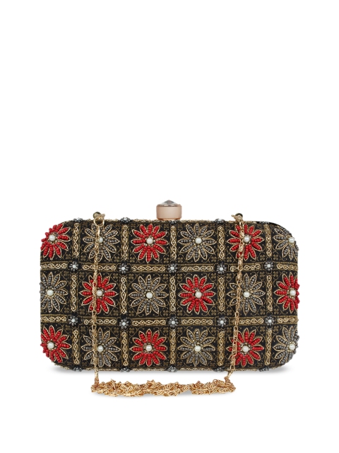 

Anekaant Black & Red Embellished Box Clutch