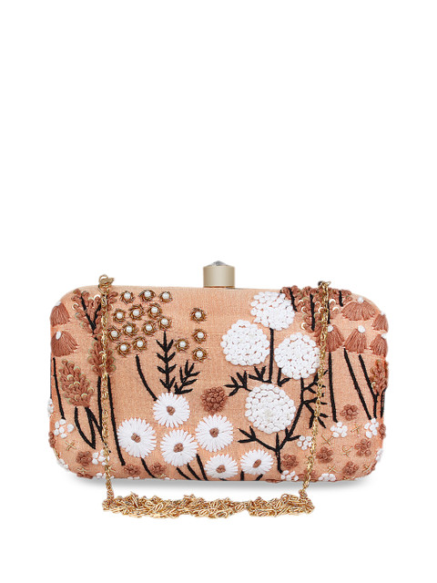 

Anekaant Peach-Coloured & White Embroidered Box Clutch
