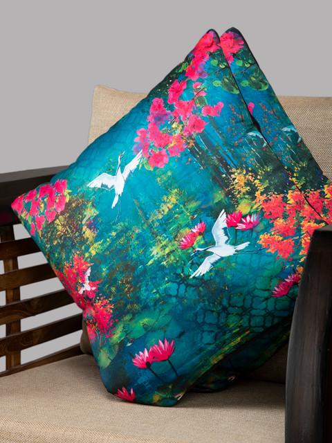 

HOUZZCODE Multicoloured & Pink Set of 2 Square Cushion Covers, Multi