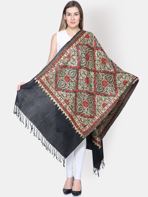 

Anekaant Women Black & Beige Embroidered Wool Shawl