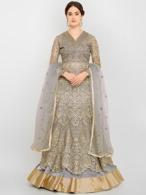 

Stylee LIFESTYLE Grey Net Semi-Stitched Dress Material