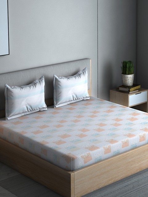 

Boutique Living India White Geometric 210 TC Cotton 1 Queen Bedsheet with 2 Pillow Covers
