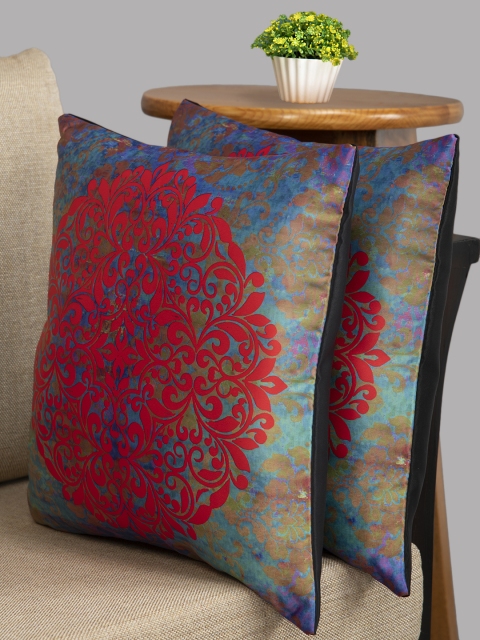 

HOUZZCODE Red & Black Set of 2 Abstract Square Cushion Covers