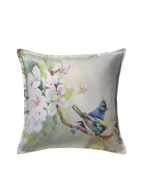 

HOUZZCODE Off-White & Green Set of 2 Floral Square Cushion Covers