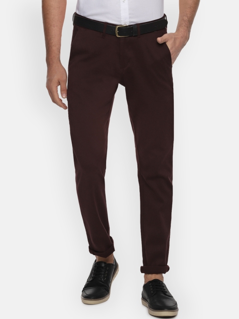 

Allen Solly Men Maroon Slim Fit Self Design Regular Trousers