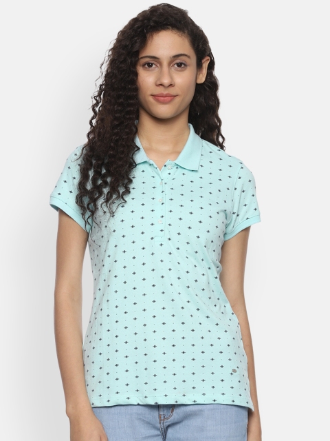Allen Solly Woman Women Sea Green Printed Polo Collar T-shirt