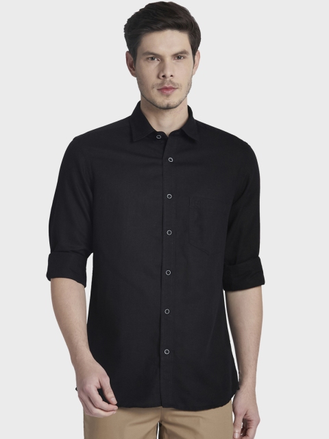

ColorPlus Men Black Tailored Fit Solid Casual Shirt