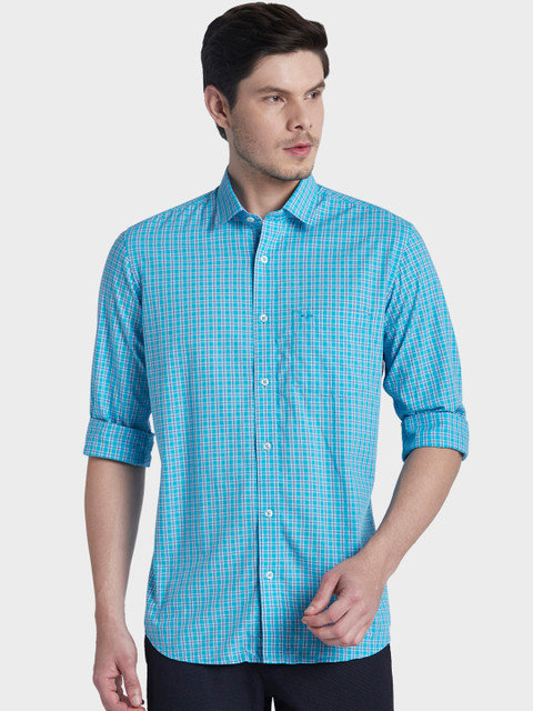 

ColorPlus Men Blue Tailored Fit Checked Casual Shirt