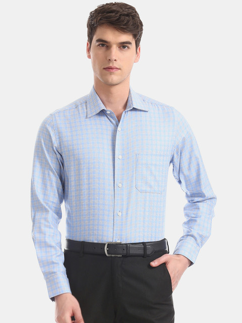 

Arrow Men Blue & Grey Regular Fit Checked Formal Shirt