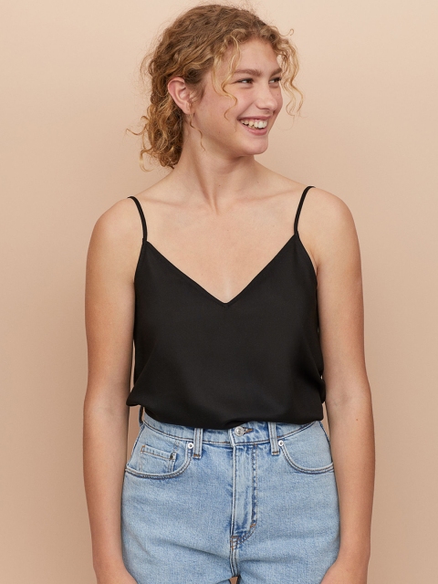

H&M Women Black Solid V-Neck Strappy Top