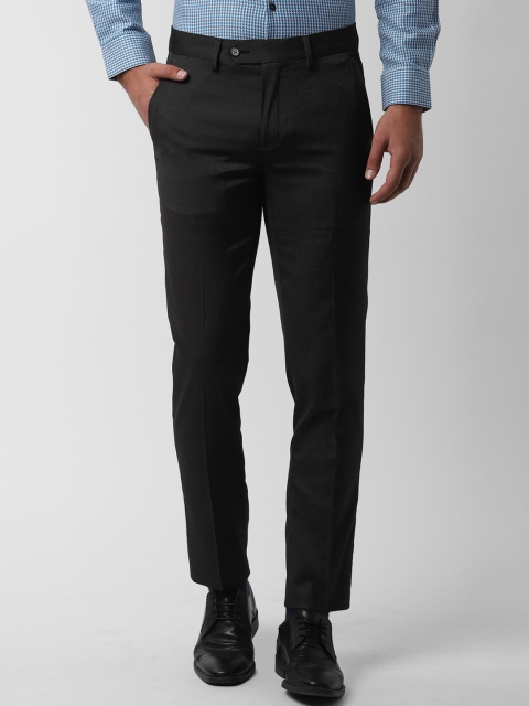 Peter England Men Black Slim Fit Self Design Formal Trousers