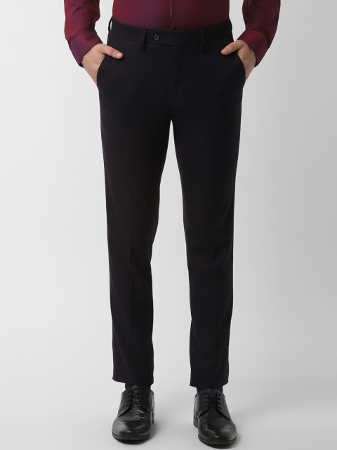 

Peter England Men Navy Blue Slim Fit Self Design Formal Trousers