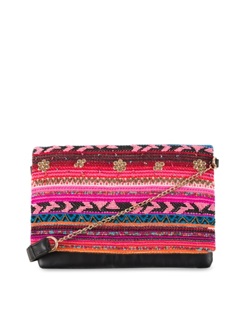 

Chumbak Pink & Black Woven Design Sling Bag