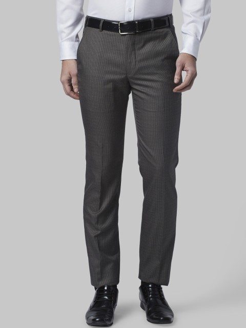 

Park Avenue Men Grey Slim Fit Checked Formal Trousers