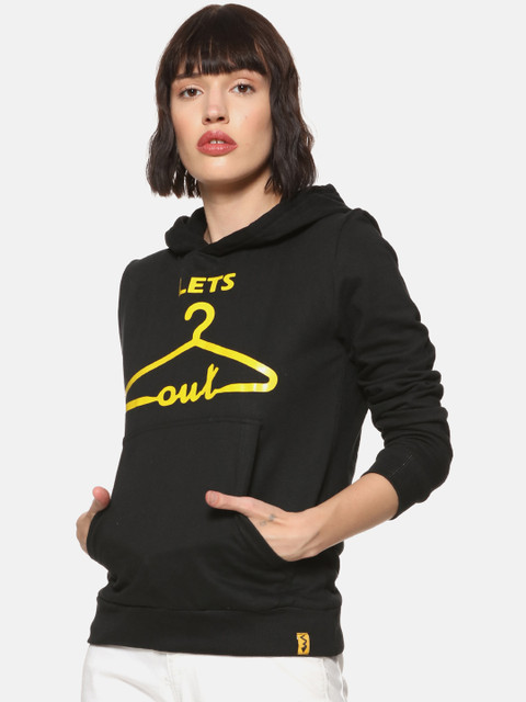 

Campus Sutra Women Black Printed Hooded Sweatshirt
