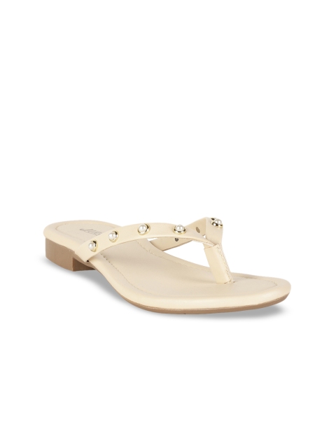 

Jurado Women Cream-Coloured Embellished T-Strap Flats