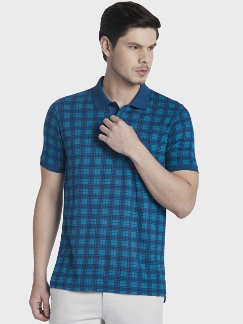 

ColorPlus Men Blue Checked Polo Collar T-shirt