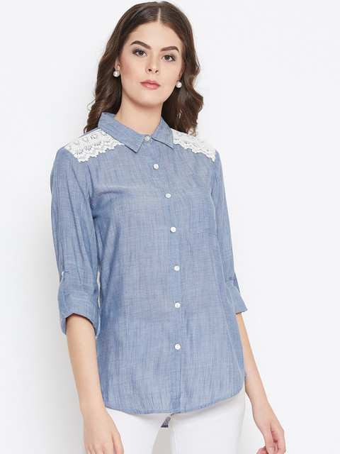 

Ruhaans Women Blue Classic Regular Fit Checked Casual Shirt