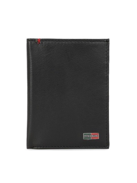 

Peter England Men Black Textured Leather Two Fold Wallet