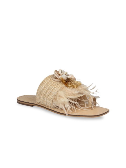 

Saint G Women Beige Embellished Leather One Toe Flats