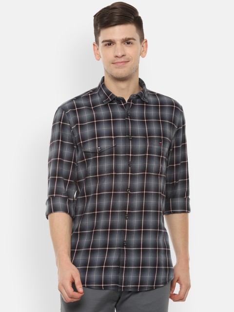 

Louis Philippe Jeans Men Charcoal Grey & Off-White Slim Fit Checked Casual Shirt