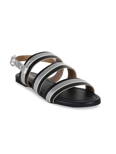 

Jurado Women Black & Silver-Toned Colourblocked Open Toe Flats