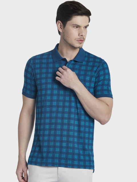 

ColorPlus Men Blue Checked Polo Collar T-shirt