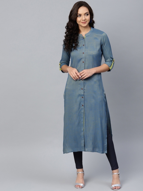 

Jompers Women Blue Solid Dual-Toned Straight Kurta