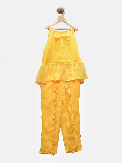 

First Kick Girls Yellow Solid Top with Trousers