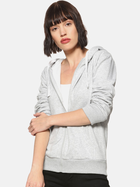 

Campus Sutra Women Grey Solid Hooded Sweatshirt