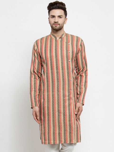 

Jompers Men Red Woven Design Straight Kurta