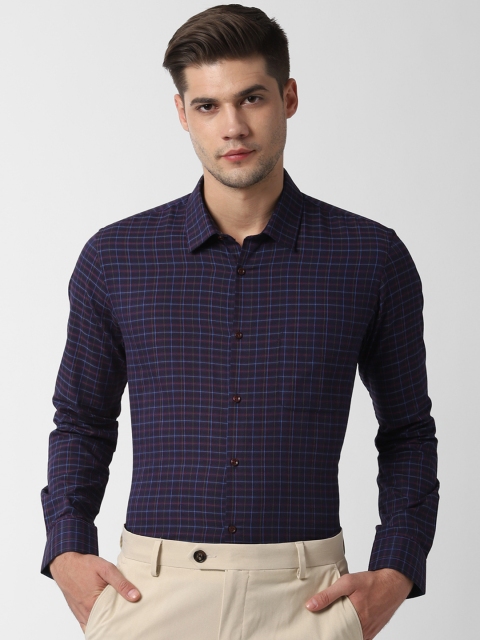 

Peter England Men Navy Blue Slim Fit Checked Formal Shirt