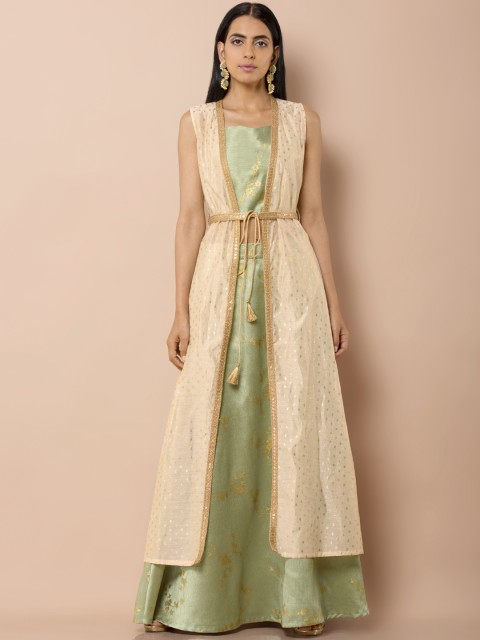 

INDYA Women Off-White Foil Printed Tie-Up Shrug